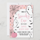 Roze Geest Spoky Eén Halloween Verjaardag Kaart (Voorkant)