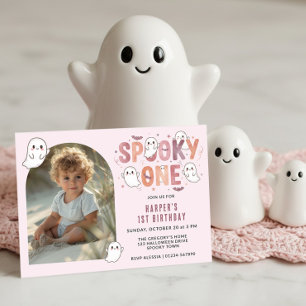Roze Geest Spooky One 1e Verjaardag Foto Pastel Kaart