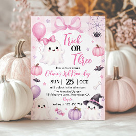 Roze Geest Trick or Three Halloween Verjaardag Kaart