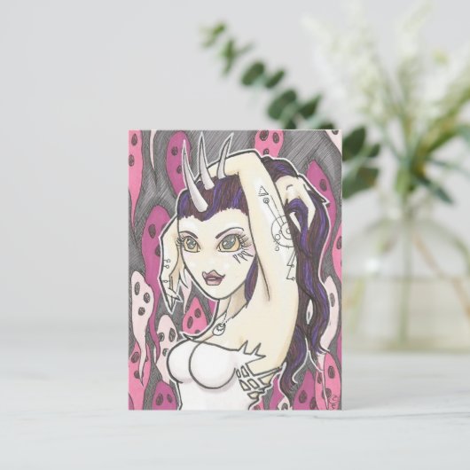 Roze geesten Cartoon Fantasy Art Briefkaart (Staand voorkant)