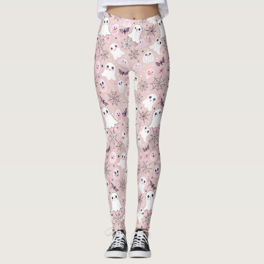 Roze geesten en Halloween elementen naadloos patro Leggings (Voorkant)