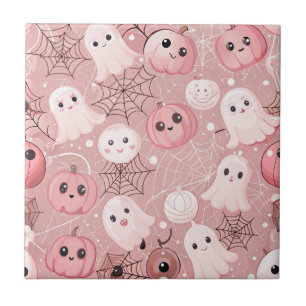 Roze geesten en pompoenen grillige Halloween Tegeltje