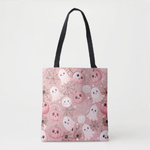 Roze geesten en pompoenen grillige Halloween Tote Bag