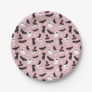 Roze Geesten Schedels Ravens Katten Halloween Patr Papieren Bordje