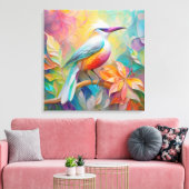 Roze gefactureerde rode borst fantasie vogel canvas afdruk (Insitu (Woonkamer))