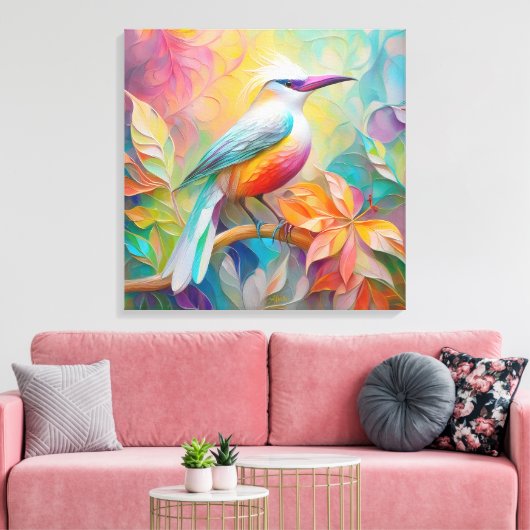 Roze gefactureerde rode borst fantasie vogel canvas afdruk (Insitu (Woonkamer))