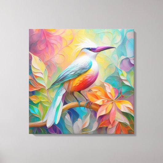 Roze gefactureerde rode borst fantasie vogel canvas afdruk (Voorkant)
