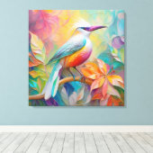 Roze gefactureerde rode borst fantasie vogel canvas afdruk (Insitu (Houten vloer))