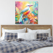Roze gefactureerde rode borst fantasie vogel canvas afdruk (Insitu (Slaapkamer))
