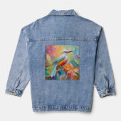 Roze gefactureerde rode borst fantasie vogel denim jacket (Achterkant)
