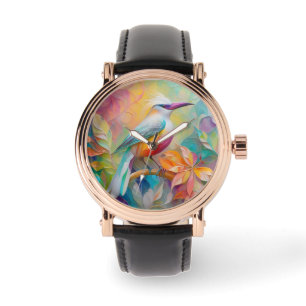 Roze gefactureerde rode borst fantasie vogel horloge