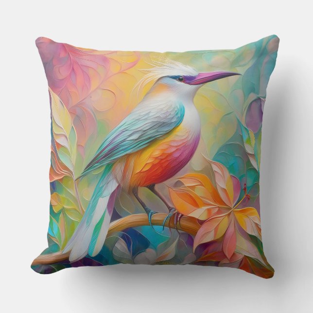Roze gefactureerde rode borst fantasie vogel kussen (Voorkant)