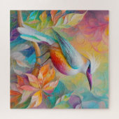 Roze gefactureerde rode borst fantasie vogel legpuzzel (Horizontaal)