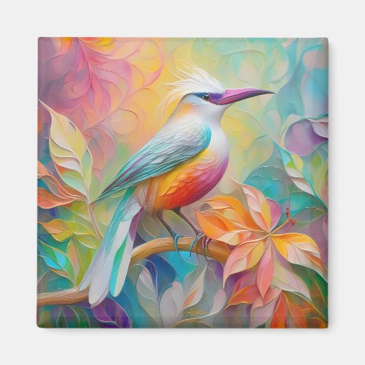 Roze gefactureerde rode borst fantasie vogel magneet (Voorkant)