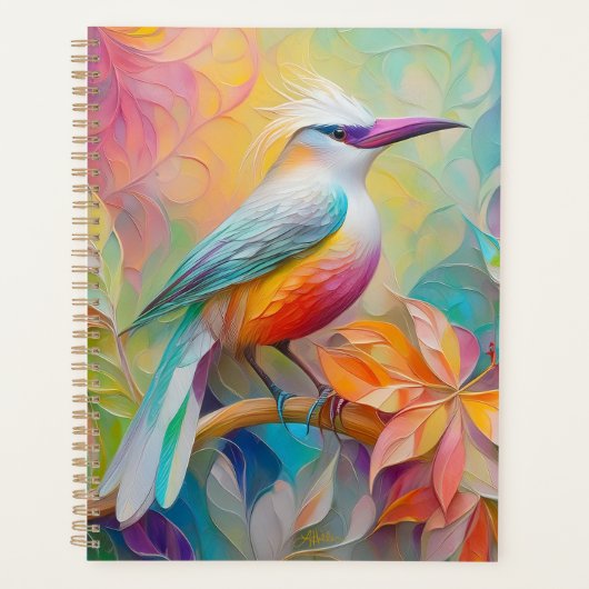 Roze gefactureerde rode borst fantasie vogel planner (Voorkant)