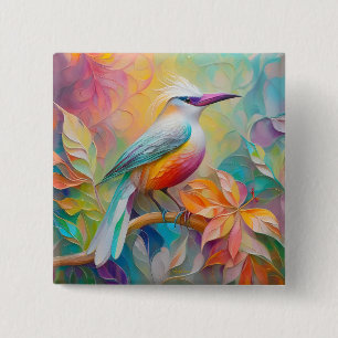 Roze gefactureerde rode borst fantasie vogel vierkante button 5,1 cm