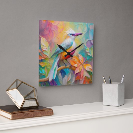 Roze gefactureerde rode borst fantasie vogel vierkante klok (Kantoor)