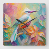 Roze gefactureerde rode borst fantasie vogel vierkante klok (Voorkant)