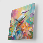 Roze gefactureerde rode borst fantasie vogel vierkante klok (Hoek)