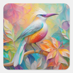 Roze gefactureerde rode borst fantasie vogel vierkante sticker