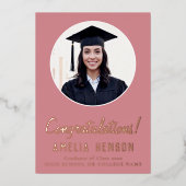 Roze Gefeliciteerd Afstuderen 2 Foto Afstuderen Folie Feestdagenkaart (Voorkant)