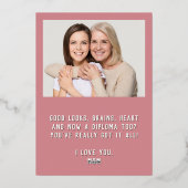 Roze Gefeliciteerd Afstuderen 2 Foto Afstuderen Folie Feestdagenkaart (Achterkant)