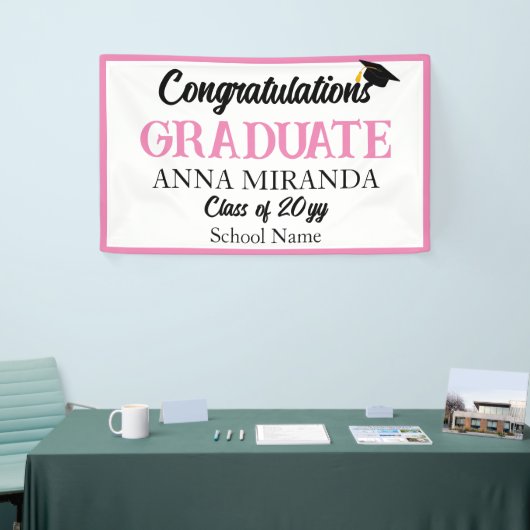 Roze Gefeliciteerd Afstuderen Afstudeerder Spandoek (Beurs)