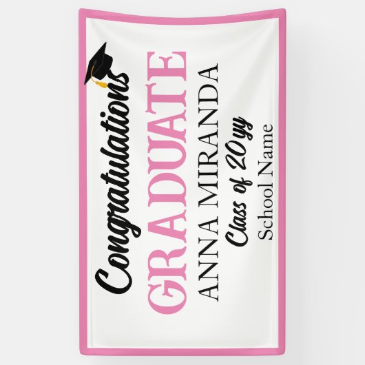 Roze Gefeliciteerd Afstuderen Afstudeerder Spandoek (Verticaal)