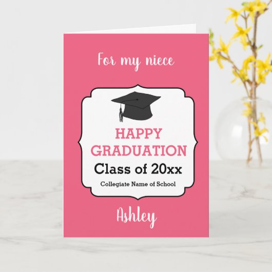 Roze gefeliciteerd Afstuderen Kaart (Gele Bloem)