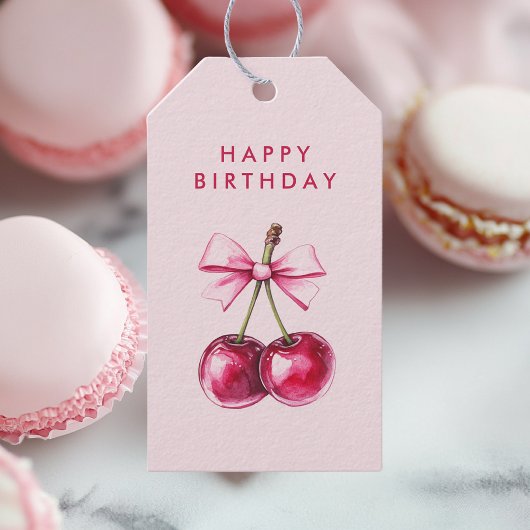 Roze Gefeliciteerd Kers Geschenkkaart – Schattig & Cadeaulabel