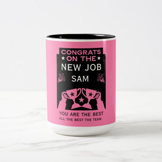 Roze gefeliciteerd met de nieuwe baan tweekleurige koffiemok (Center)