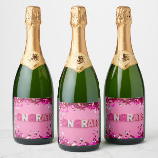 Roze "Gefeliciteerd" Sparkling Wijnetiket