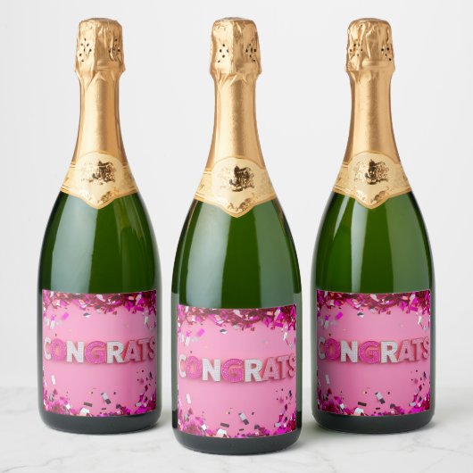 Roze "Gefeliciteerd" Sparkling Wijnetiket (Flessen)