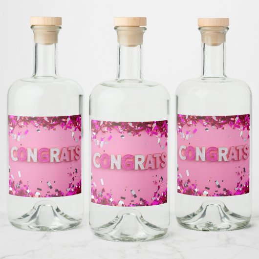 Roze "Gefeliciteerd" voedsel-etiket Likeurfles Etiket (Flessen)