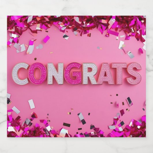 Roze "Gefeliciteerd" voedsel-etiket Likeurfles Etiket (Enkel label)