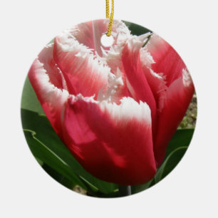 Roze Gefranjerde Tulp Aangepaste Verjaardag Keramisch Ornament