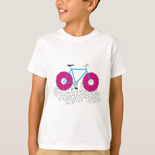 Roze geglazuurde donut wielen fiets sproeiers t-shirt (Voorkant)