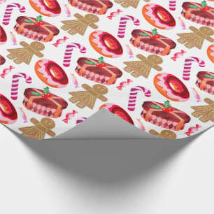 Roze geglazuurde donuts, snoeprepen, verpakte snoe cadeaupapier