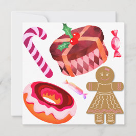 Roze geglazuurde donuts, suikerstokken, snoepgoed, kaart
