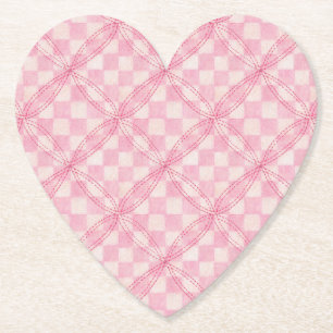 ROZE GEGOLFD QUILT Hart Papieren Onderzetters