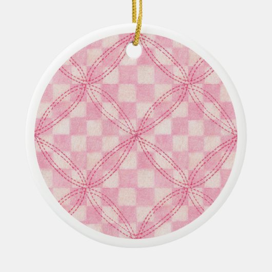 ROZE GEGOLFD QUILT Keramische Cirkel Ornament (Voorkant)