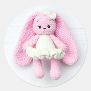 Roze gehaakte Bunny Amigurumi Konijn Ronde Sticker
