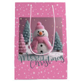 Roze gehaakte Kerstmis Sneeuwman Medium Cadeauzakje (Achterkant)