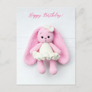 Roze gehaakte konijn in witte jurk Gefeliciteerd m Briefkaart
