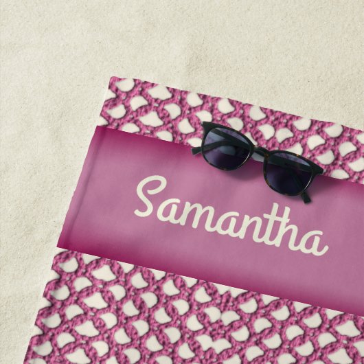 Roze gehaakte rand - Aanpassen met jouw naam Strandlaken (In situ)
