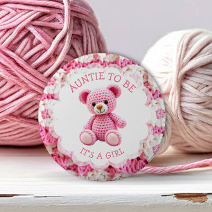 Roze Gehaakte Teddybeer Tante Worden Ronde Button 5,7 Cm