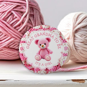 Roze Gehaakte Teddybeer Zal Oma Worden Ronde Button 5,7 Cm