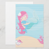 Roze gehaaste zeemeermin met bruinvissen briefpapier (Voorkant / Achterkant)