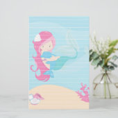 Roze gehaaste zeemeermin met bruinvissen briefpapier (Staand voorkant)