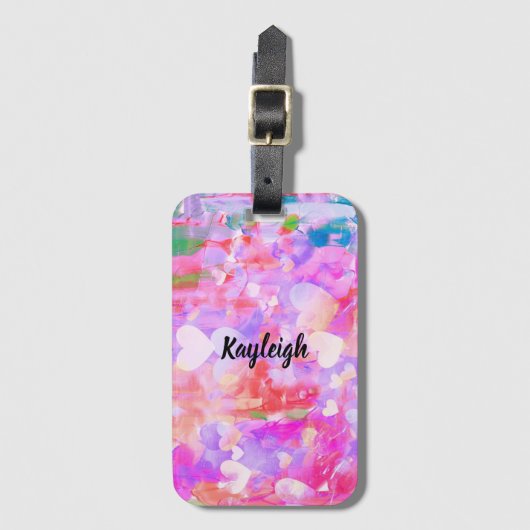 Roze Gehart Persoonlijk Bagagelabel (Voorkant (verticaal))